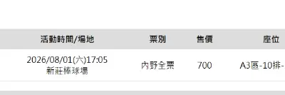8/1 新莊 台鋼vs.富邦 內野熱區 A3